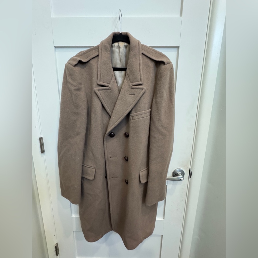 Pierre Cardin Men's Tan Double-Breasted Wool Trench Coat Size 44